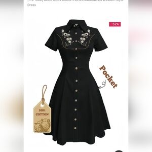 Stylish Black Embroidered Dress with Floral Accents